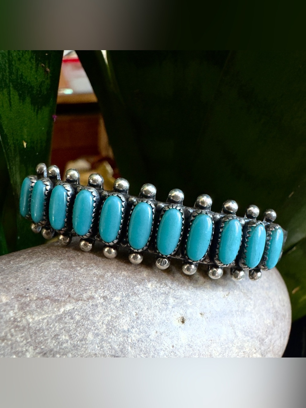 Turquoise Oval and Silver Cuff Bracelet - Women's Jewelry